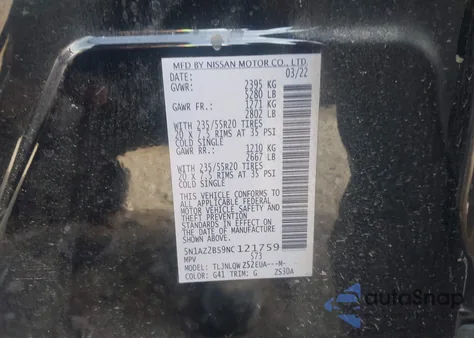 2022 Nissan Murano Sv Intelligent Awd z USA, uszkodzony, nr VIN 5N1AZ2BS9NC121759